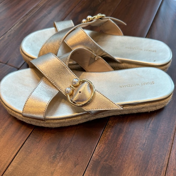 Stuart Weitzman Gold Espadrille Platform Sandals like new size 8 - Picture 3 of 6
